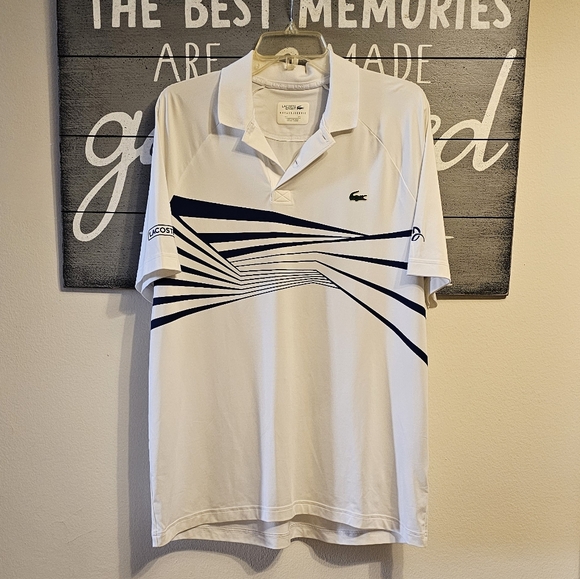 Lacoste Novak Djokovic Collection Tech Jersey Polo - white/blue, size L - Picture 4 of 5
